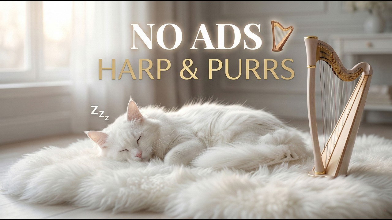 (No Ads) Cat Relaxing Music | Peaceful Harp & Purring Sounds to Soothe Your Feline 🐾