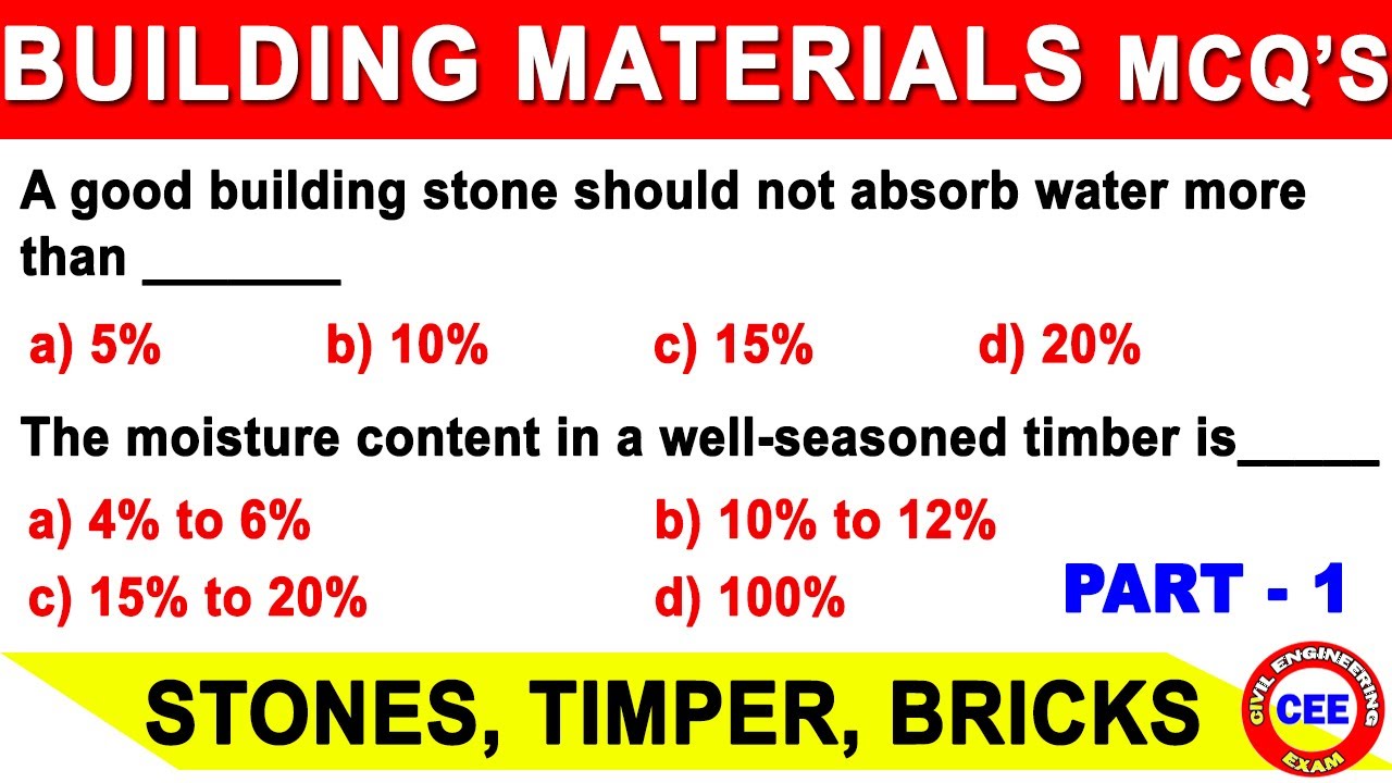 MCQ's for construction material | Building Material MCQ | civil engineering mcq | GATE | SSC-JE