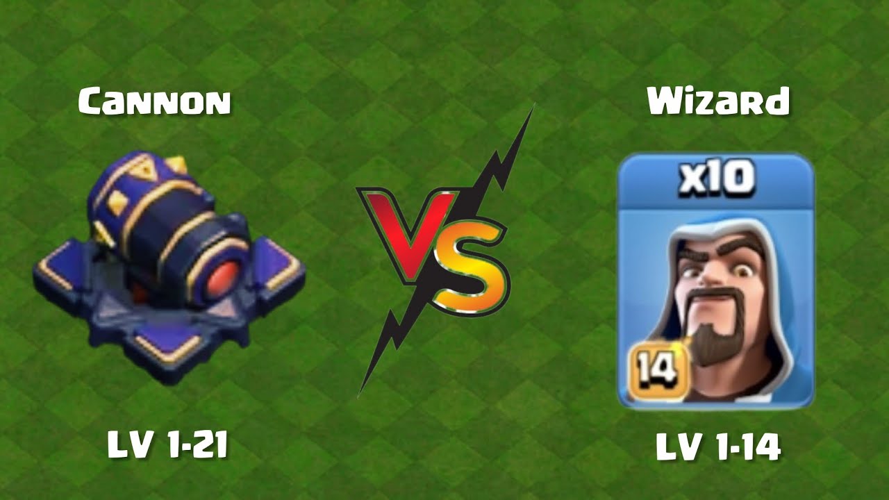 Wizard Level 1–14 vs Cannon Level 1–21 | Clash of Clans Upgrade Battle Test #coc #wizard 