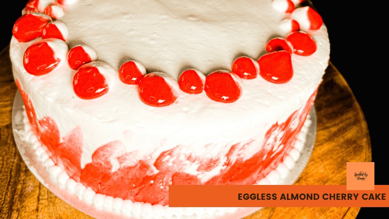 Eggless Almond cherry cake| Almond sponge| cherry compote| Cream cheese frosting recipe