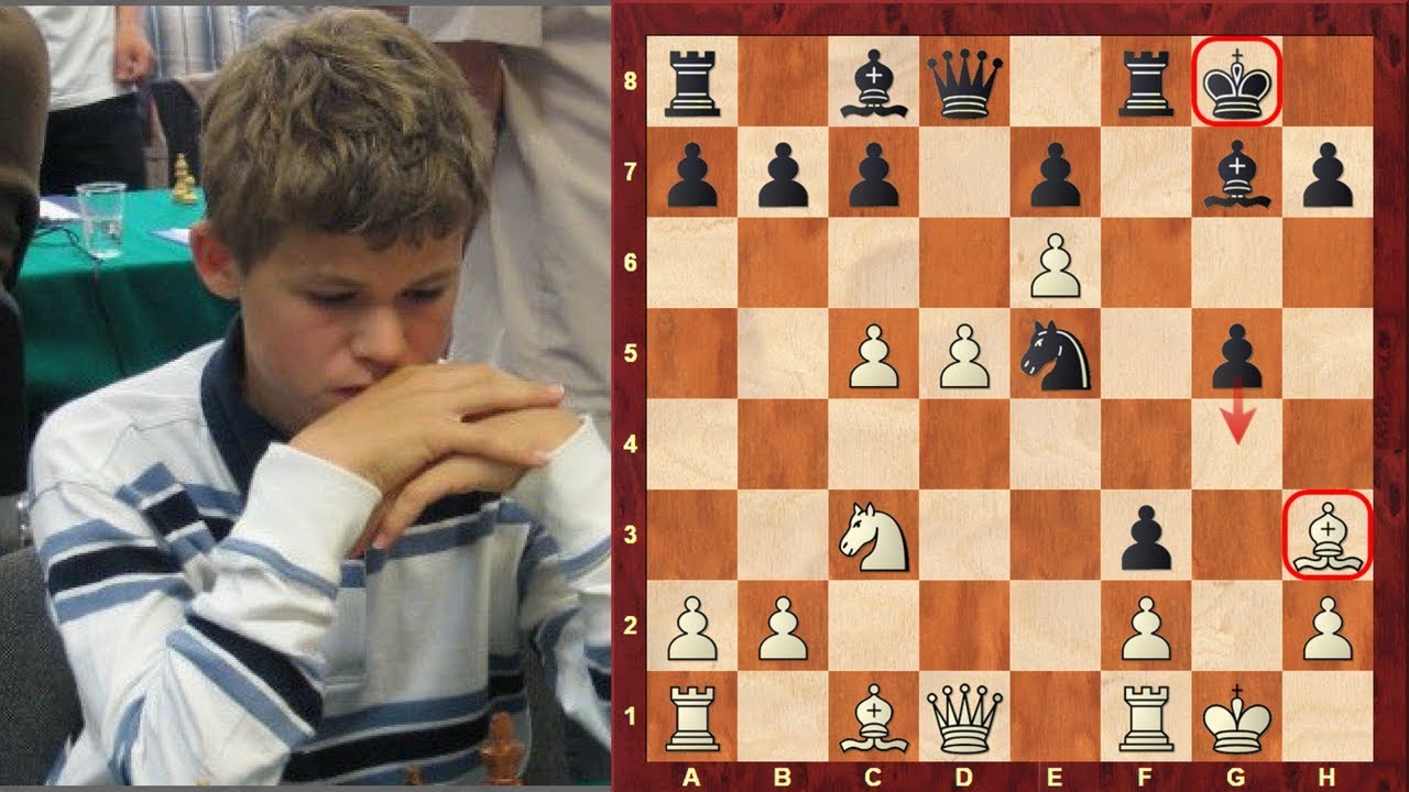 Magnus Carlsen's amazing Chess double bishop sacrifice Mikhail Tal like chess game at the age of 12!