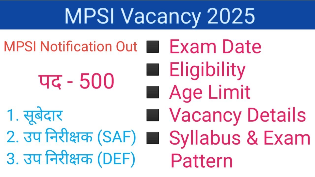 MPSI 2025 Notification Out l MPSI Exam New syllabus & Pattern l MPSI New Vacancy 2025 l