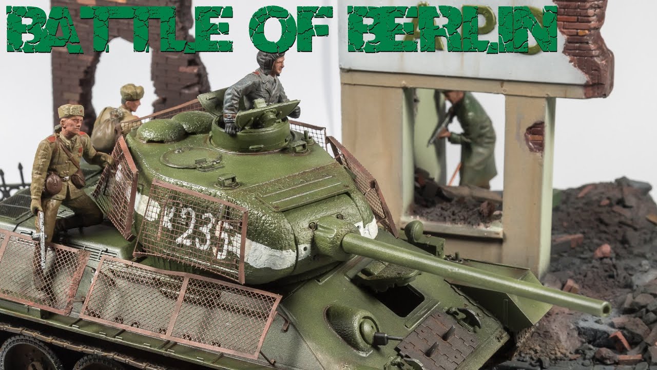 T-34/85 tank & Volkssturm Battle of Berlin ruins diorama 1945