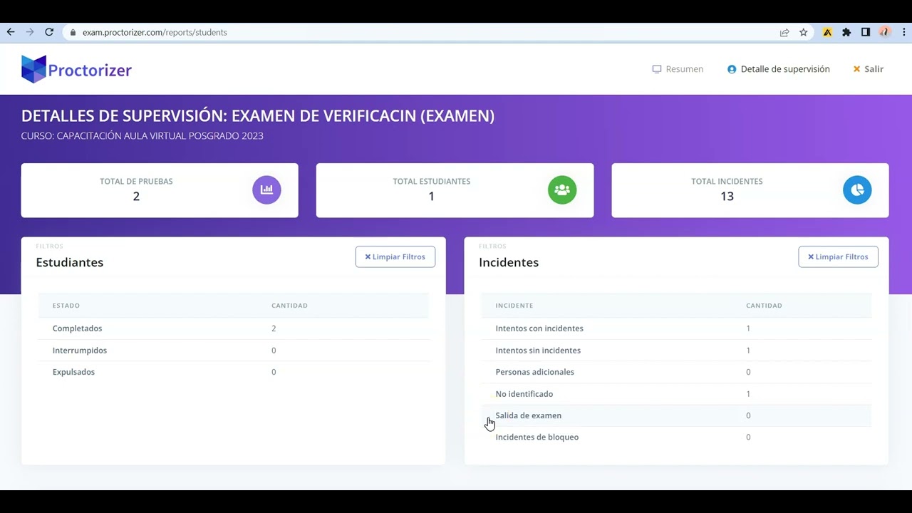 Reporte de incidentes Proctorizer