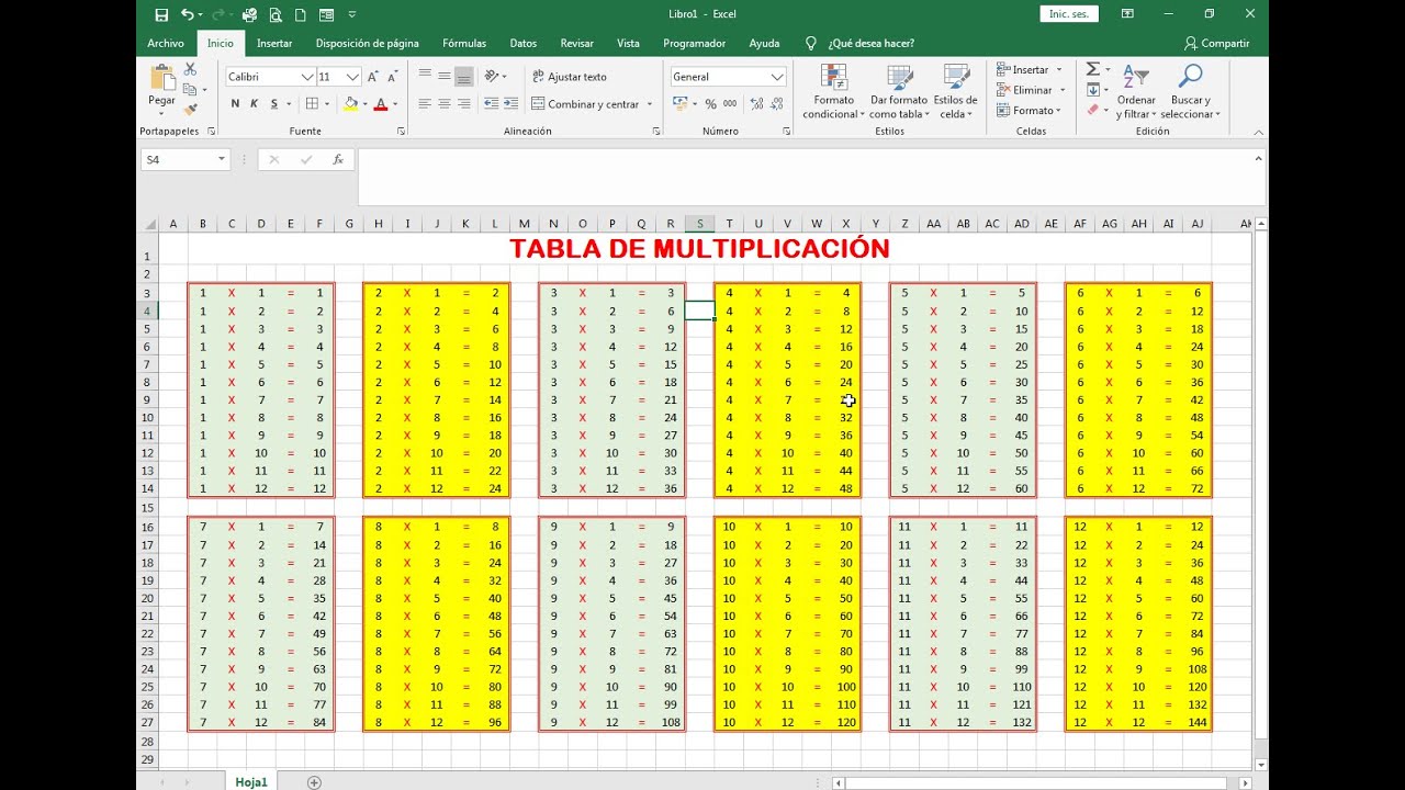 COMPUTACIÓN EXCEL CREO LA TABLA DE MULTIPLICACIÓN