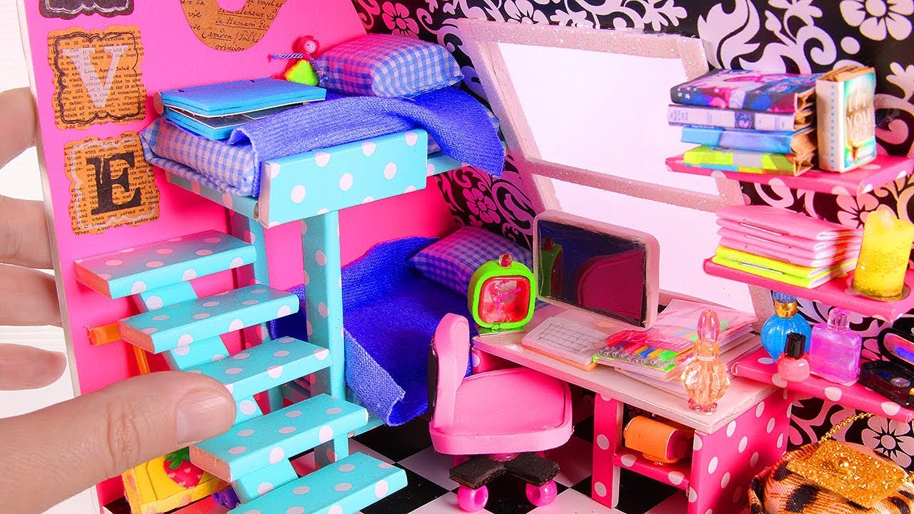 DIY Miniature Bunk-Bed Bedroom Room with a Swing