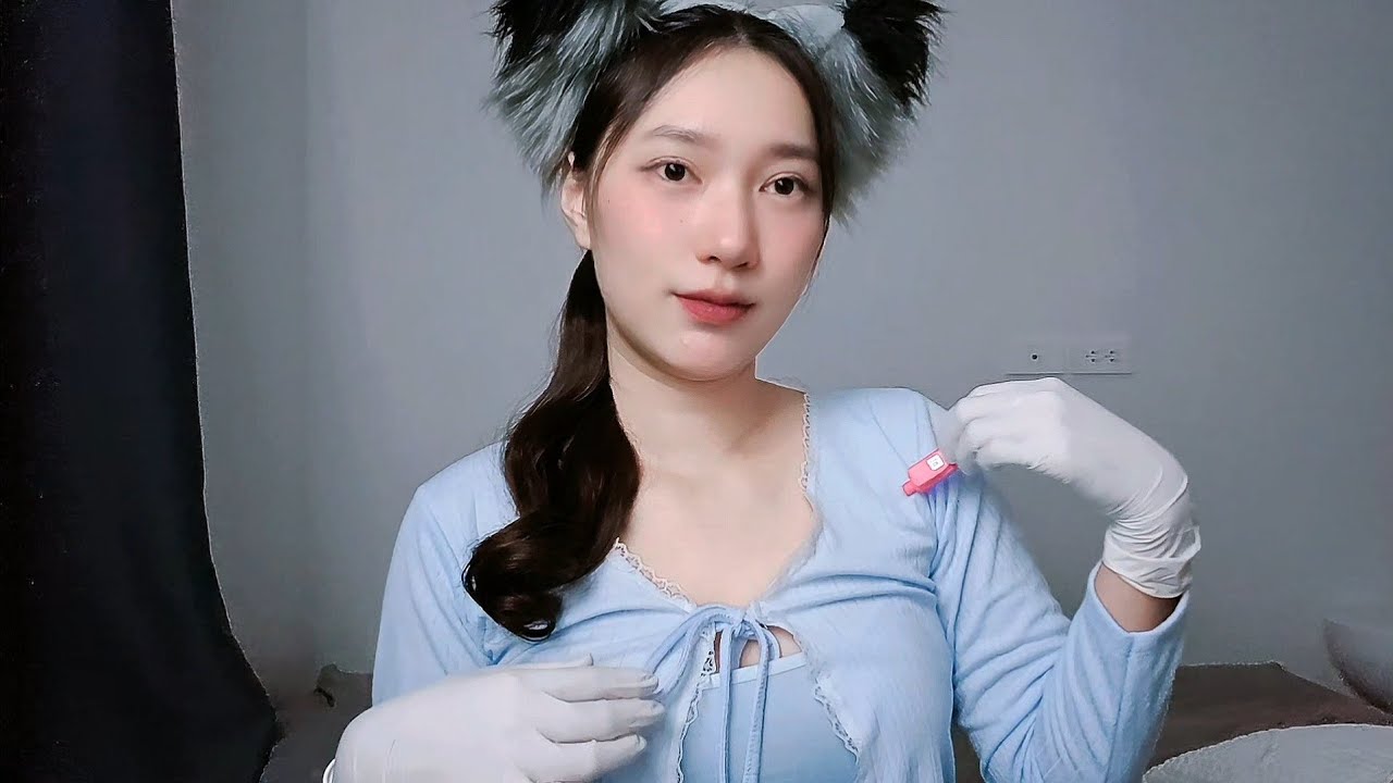 ASMR Fabric Scratching Blue Cloth White Latex Gloves 💙🧤