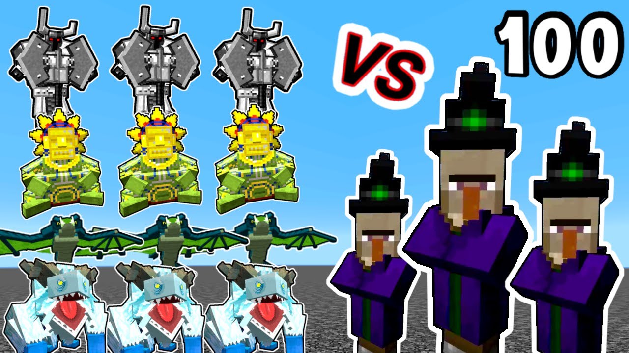 3 Mowzie's Mobs Vs. 100 Witches in Minecraft | 3vs100