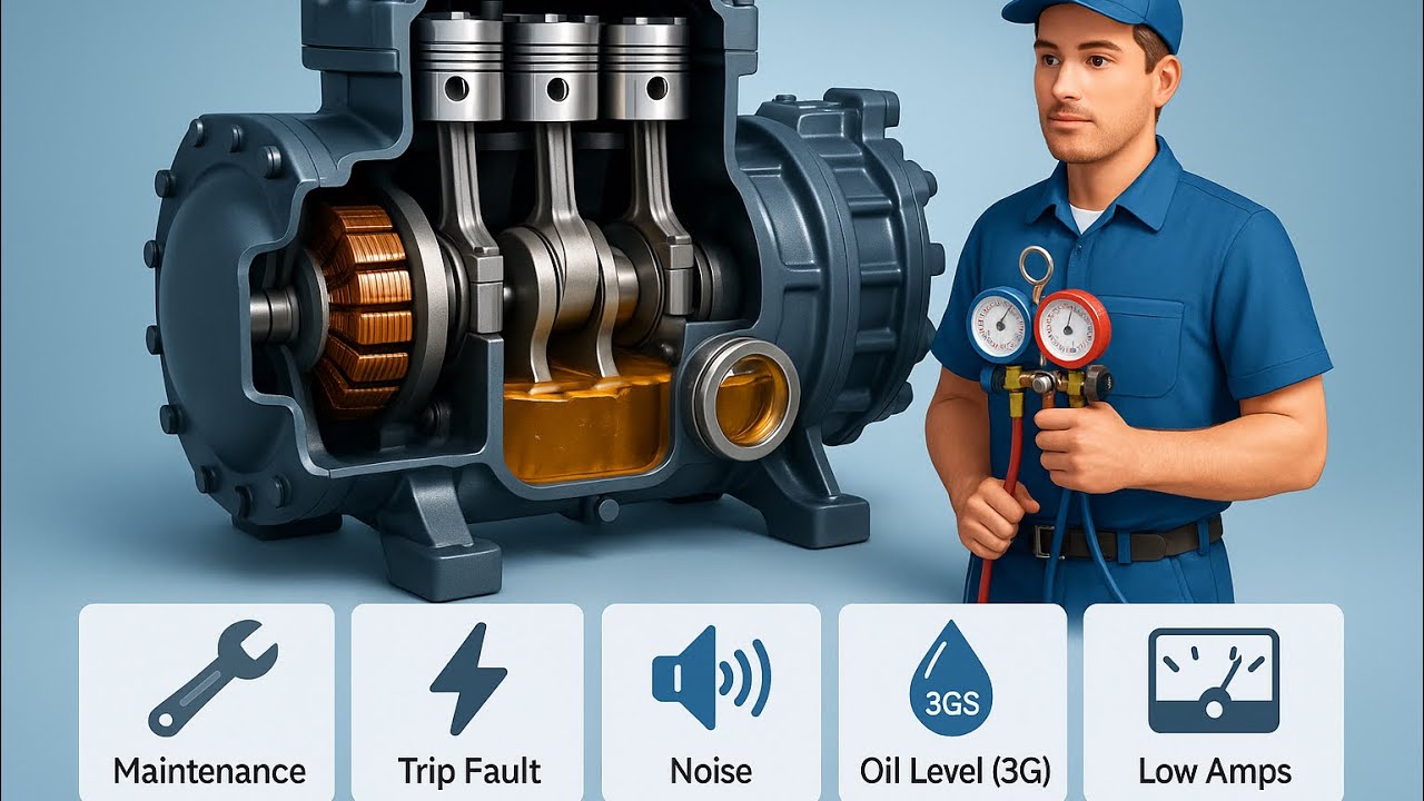 Copland D6SH Compressor Troubleshooting R22 | Noise, Trip & Low Current | Causes, & Fix | HVAC 