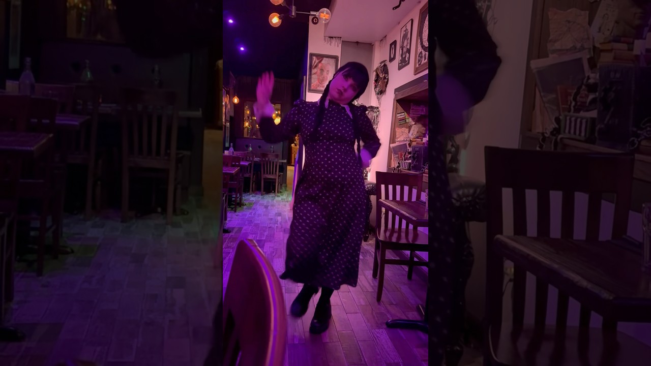 Wednesday is rocking it at beetlehousenyc #wednesdayaddams #wednesdaydance #beetlehouse #restaurant