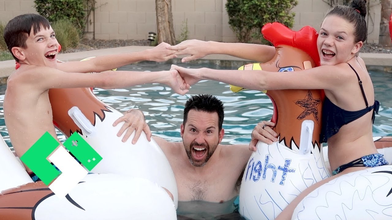 Last Day of Summer Break Chicken Fight in the Pool! | Clintus.tv