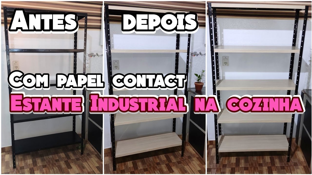 Como renovar estante de ferro com papel contact? ficou estilo industrial, móvel novo de forma barata