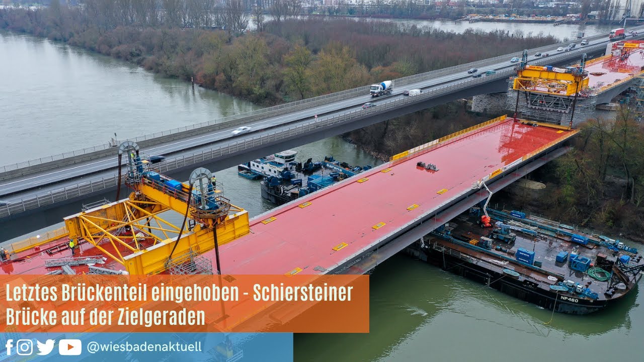 Letztes Brückenteil eingehoben - Schiersteiner Brücke auf der Zielgeraden