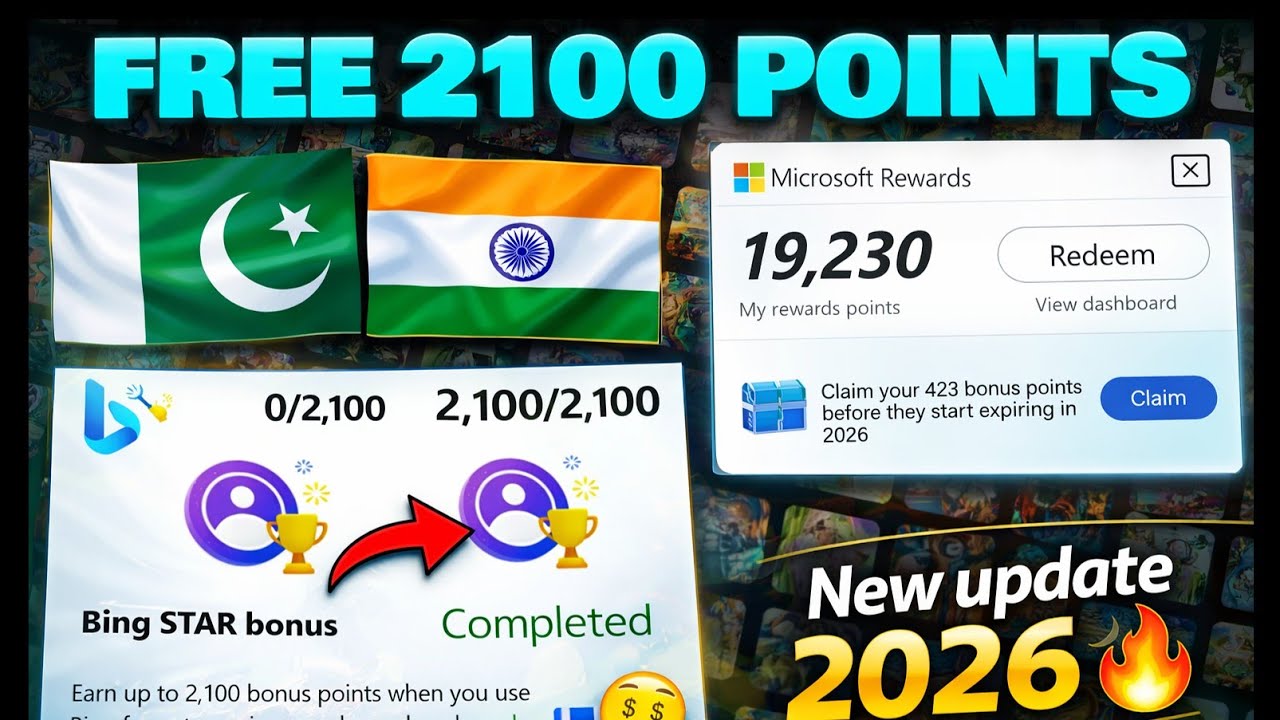 Get Free 2100 Microsoft Rewards Points: Bing Star Bonus New Update 2025 #bingimagecreator #microsoft