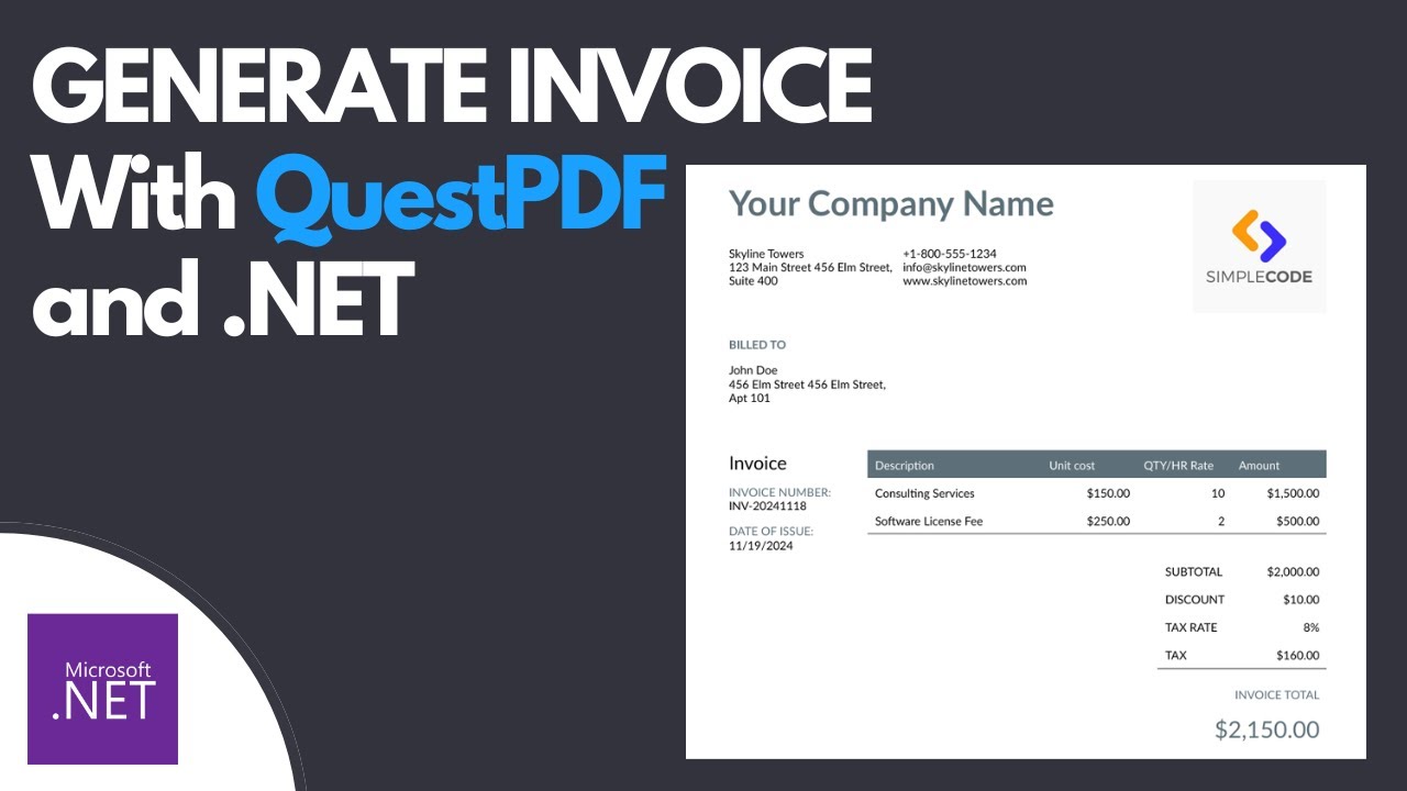 Generate PDF Invoice using QuestPDF and .NET | C#