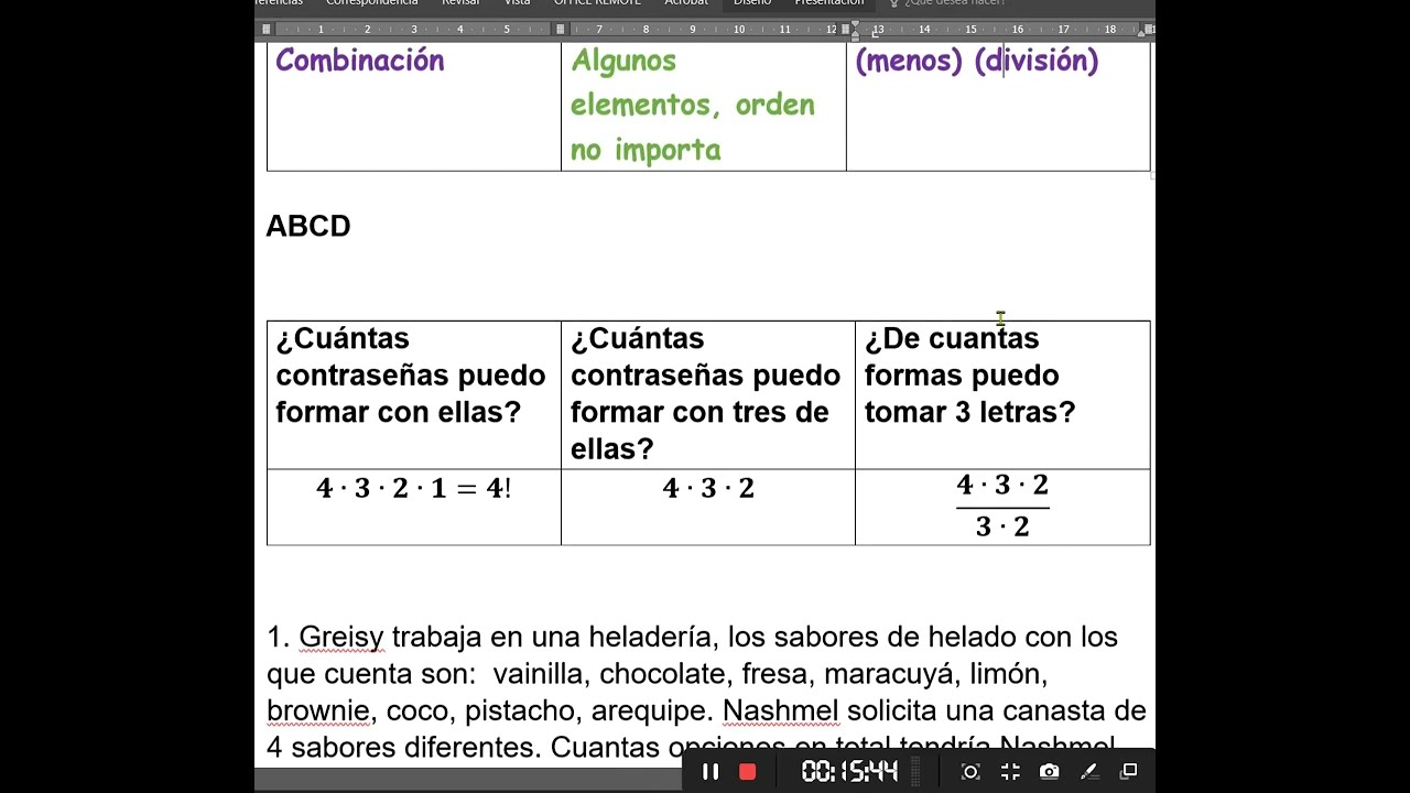 Permutación, Variación y combinación : Técnica especial del Profe Mane.