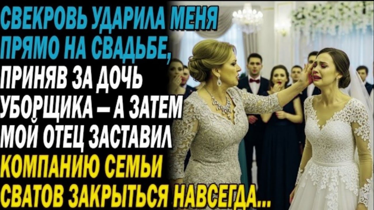 😱Свекровь ударила меня на свадьбе,👰‍♀️ приняв за дочь уборщицы — но мой отец их напугал