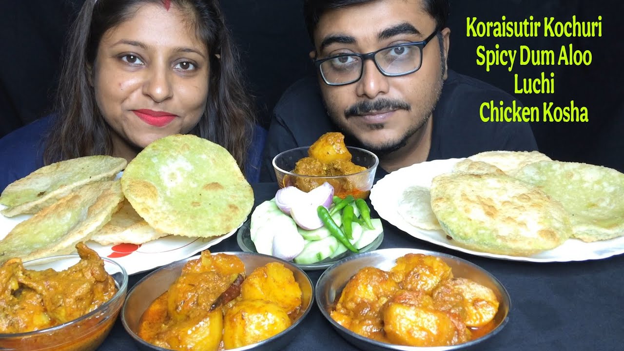 Eating Show-Koraishutir Kochuri,Luchi, Dum Aloo & Spicy🔥Chicken Kosha|Authentic Bengali Food|Mukbang