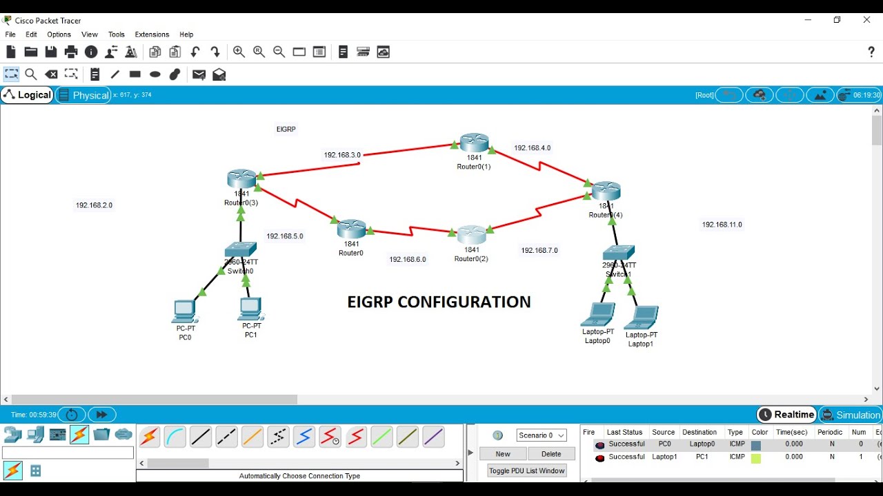 EIGRP Configuration in cisco packet tracer|EIGRP| EIGRP Configuration
