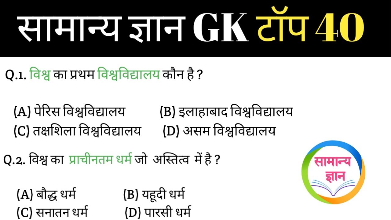सामान्य ज्ञान | General Knowledge | Top 40 GK/GS Questions | MP Police, Constable, Railway | GK Quiz