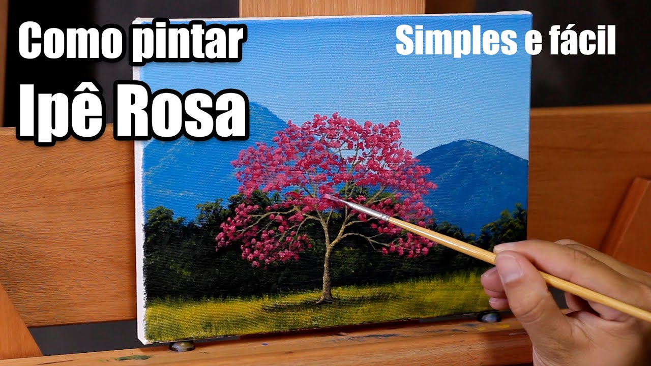 Como pintar um Ipê Rosa | SIMPLES E FÁCIL | Pintura em tela - How to paint a tree pink