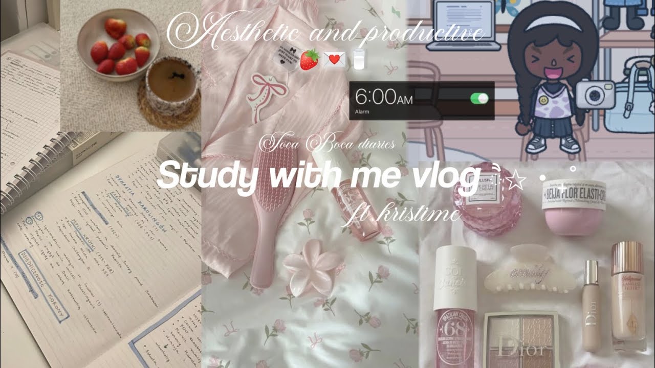 6 am Study vlog 🍓🍰🥛💌₊˚ପ⊹ 3 💗✨📝🎀| toca Boca aesthetic vlog roleplay