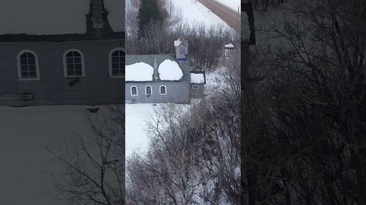 Snowy church.  #gradient_imaging #alberta #dronevideo