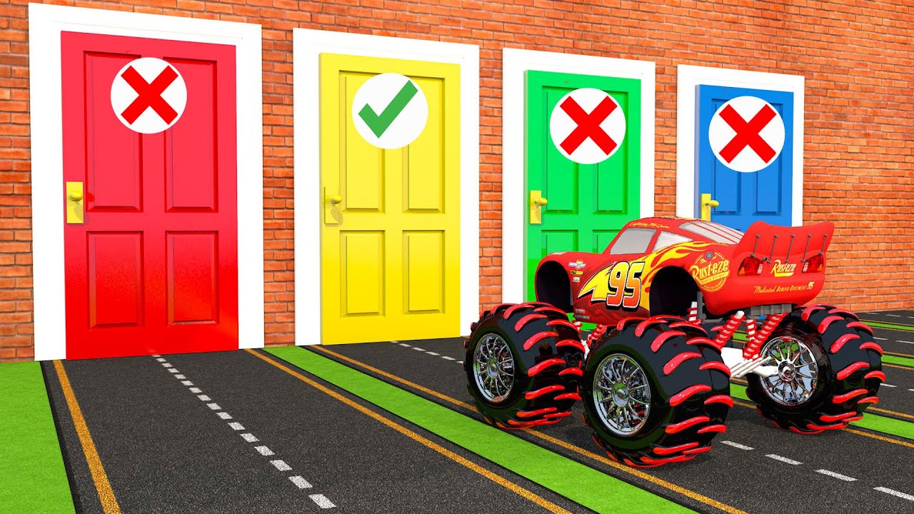 McQueen,  DACIA, LAMBORGHINI, BMW, MASERATI, POLICE CARS CHOOSE THE RIGHT DOOR CHALLENGE in Teardown
