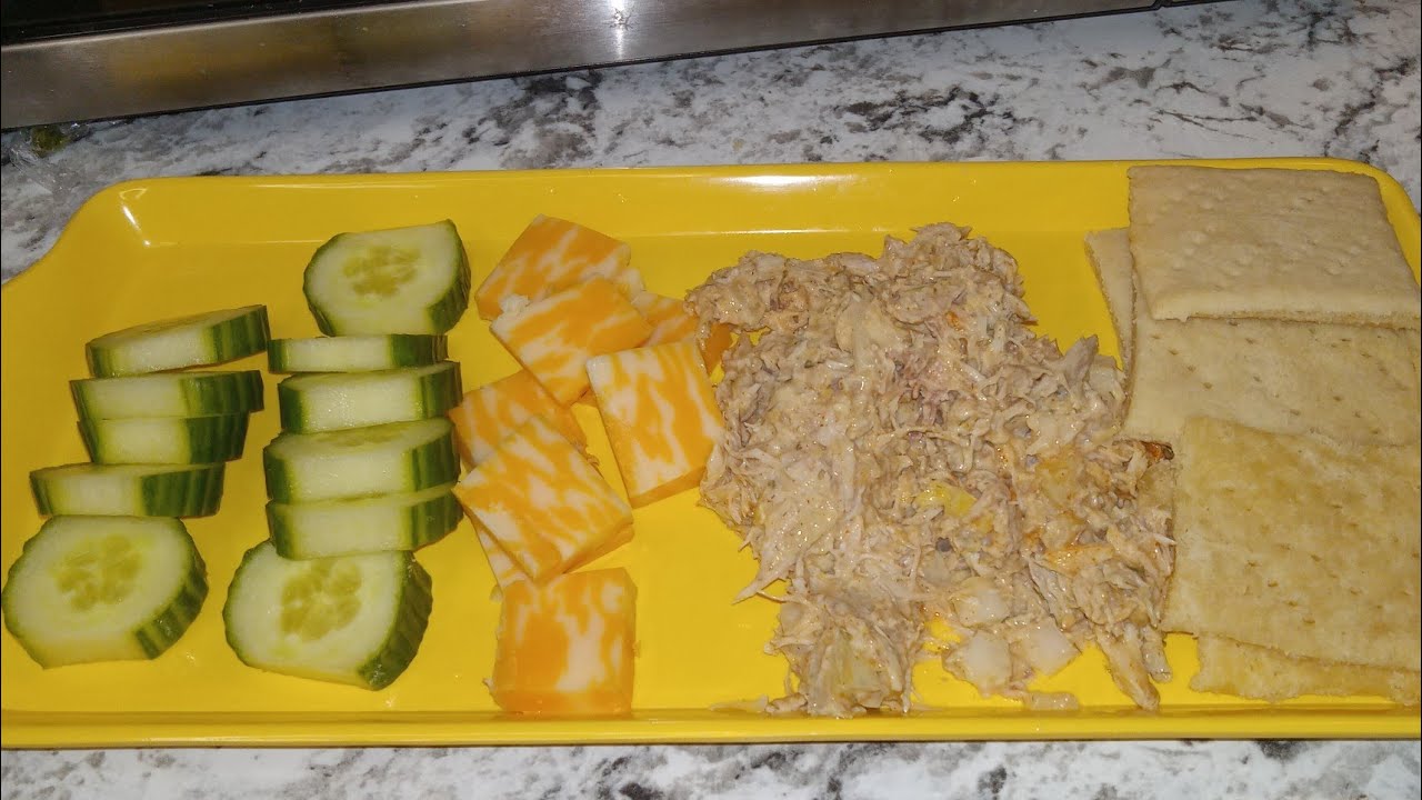 Let's Eat; Cucumbers 🥒Colby Jack Cheese 🧀 Chicken Salad; Homemade Buttery Crackers #LateNightSnack