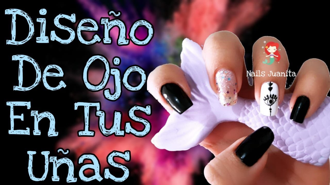 DECORACIÓN DE UÑAS DE NEGRO CON DISEÑO DE UN OJO 💅👁