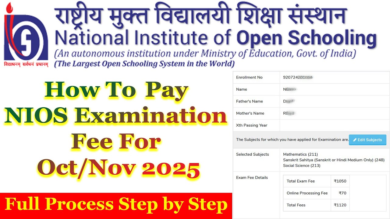 HOW TO PAY NIOS EXAM FEE FOR OCT/NOV 2025 | NIOS Exam Fees 2025 | Step-by-Step Payment Guide #nios