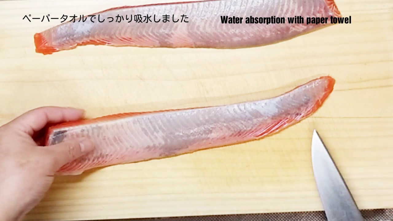 サーモンの皮引き~寿司と刺身を造りながらコアな部分を検証、[魚屋の技術] Sashimi and sushi