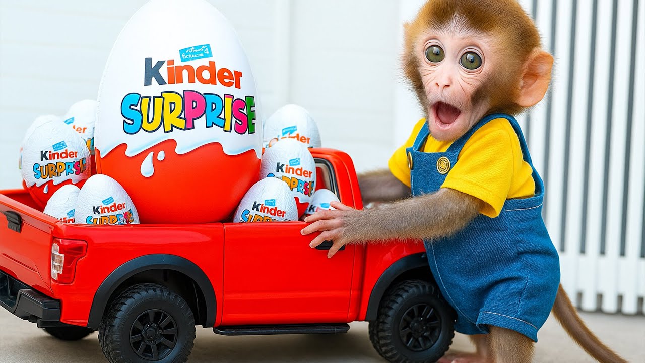 Baby monkey Bim Bim drives out and is chased by a UFO and a giant Kinder egg