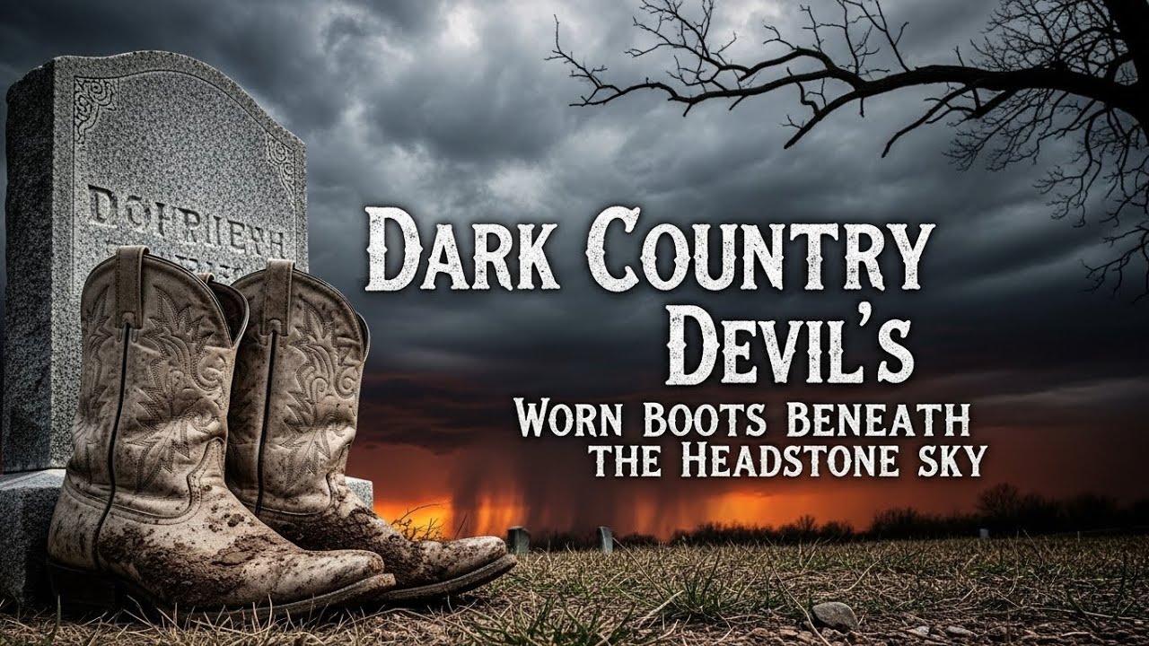 Dark Country Devil's 🔥 Worn Boots Beneath the Headstone Sky