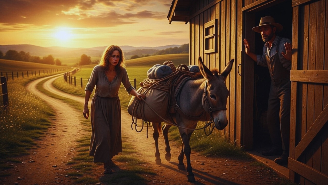 FAZENDEIRO VIÚVO VÊ MULHER EXPULSA DA FAZENDA LEVANDO APENAS UM BURRO VELHO... ENTÃO ELE FAZ ISSO...