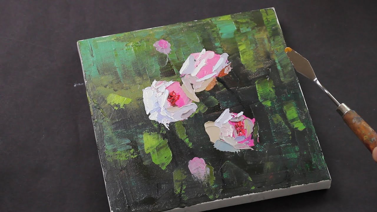 Flowers Painting with palette knife / Rose painting / Easy / Day 266