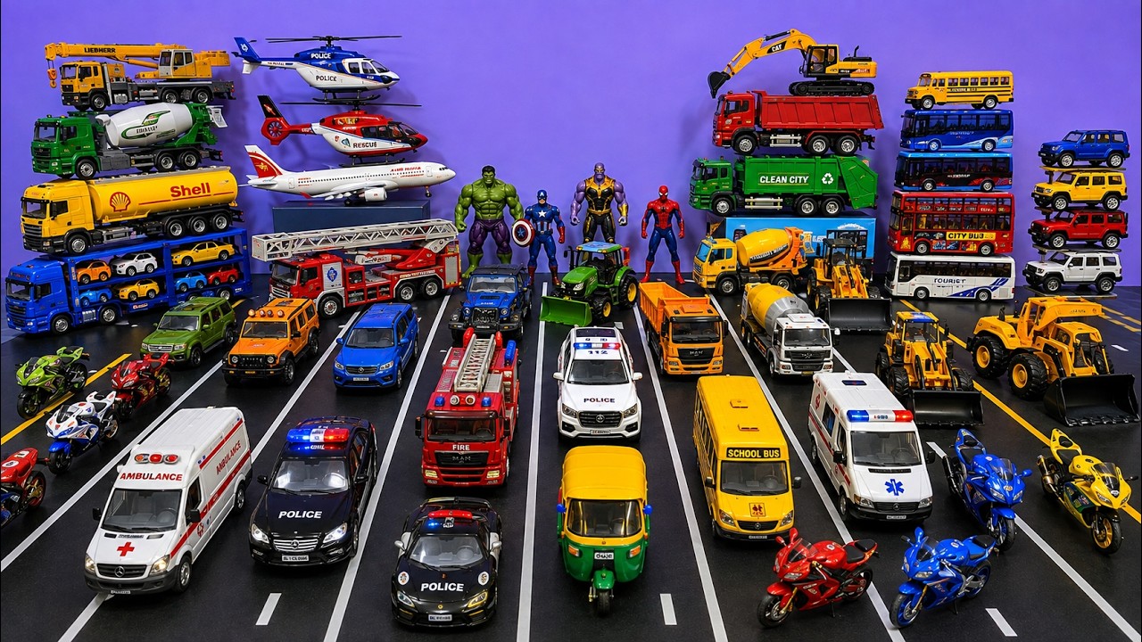 All Types of Toy Vehicles for Kids 🚓🚑🚒 | Cars, Trucks, Buses, Bikes & More