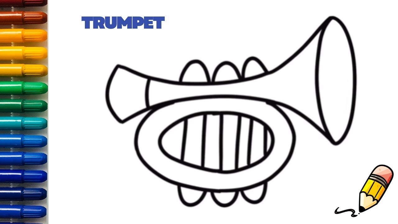 How to draw a trumpet//drawing a trumpet with easy step by step video for beginners