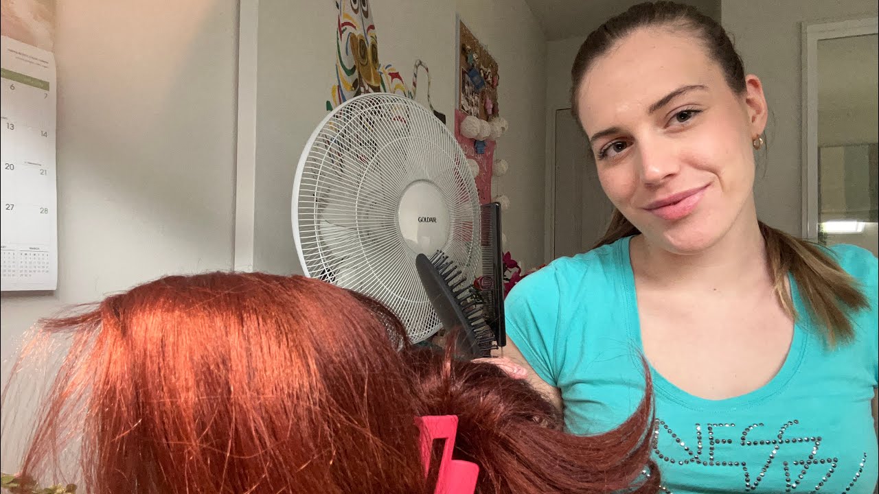 Girl in class brushes, parts and styles your hair 💖