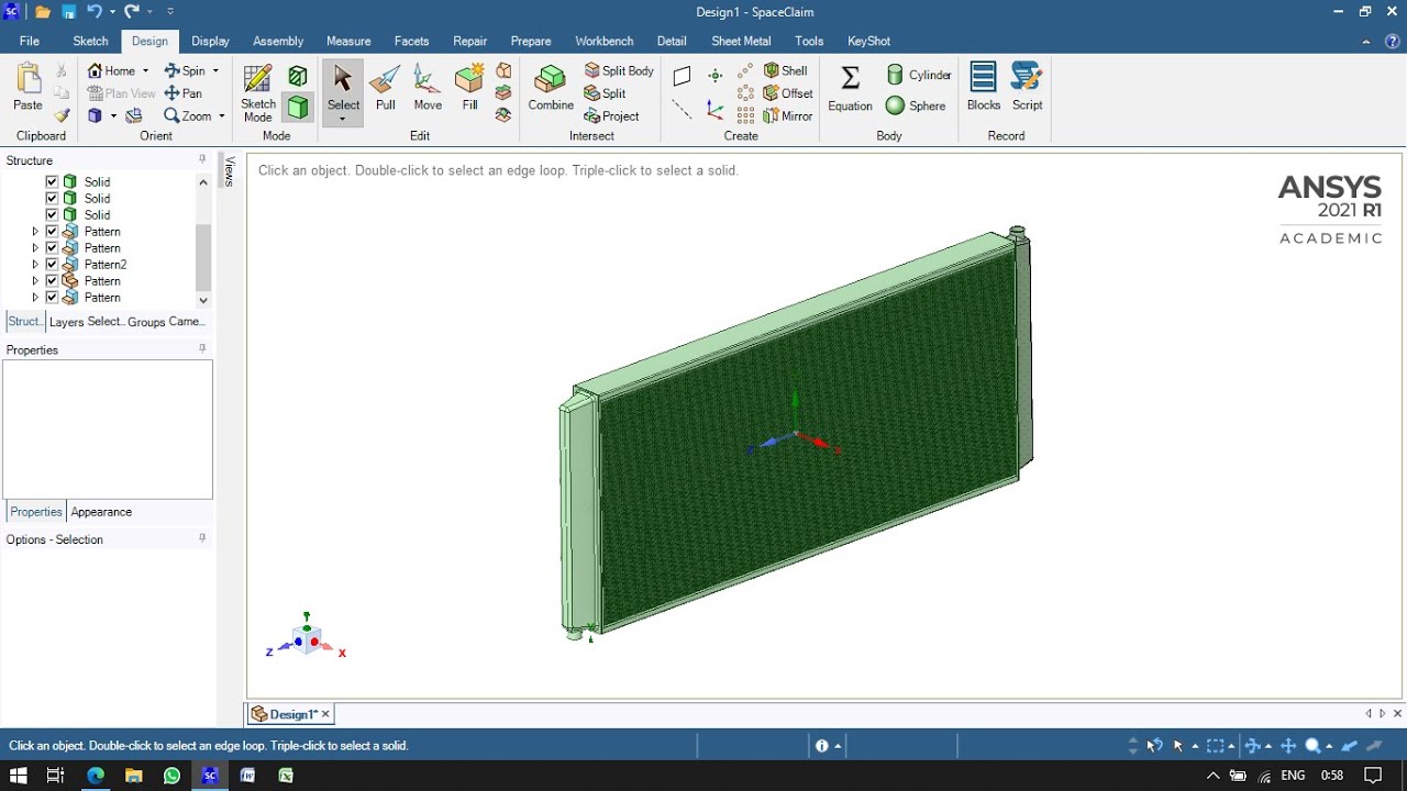 Ansys Space claim Horizontal pipe Radiator