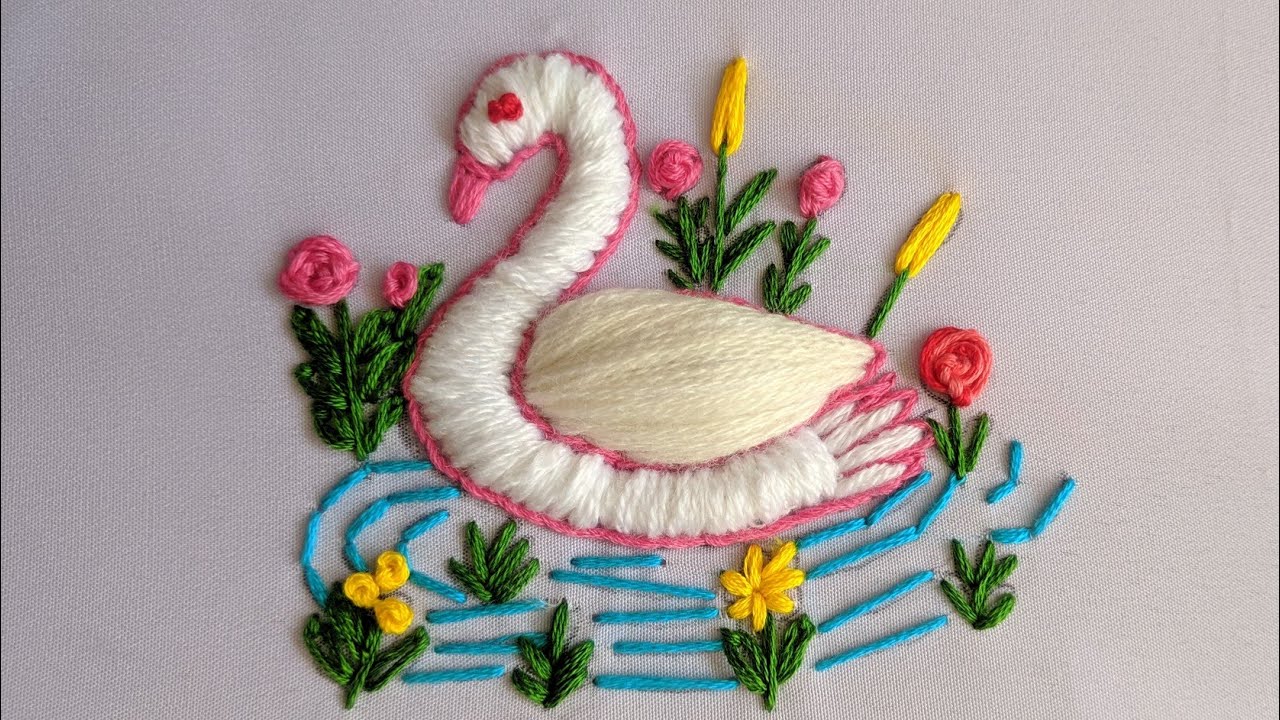 Hand Embroidery:🦆Duck design tutorial | Beautiful & 3d Bird design stitch