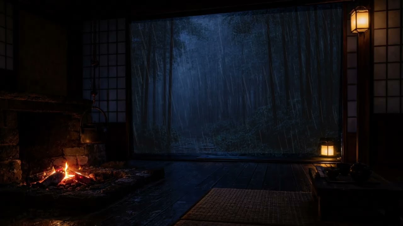 Rain & Fireplace Sounds in a Bamboo Forest 🌧️ Cozy Ryokan Ambience for Sleep