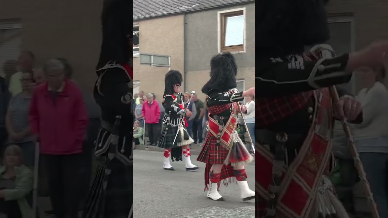 Scotland the Brave as Massed Bands march for Beating Retreat at 2022 Dufftown Highland Games 