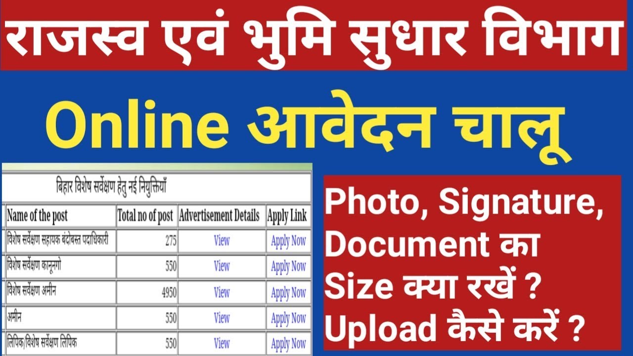 राजस्व एवं भुमि सुधार विभाग बिहार, Online Apply start, Link Available, post - 6875