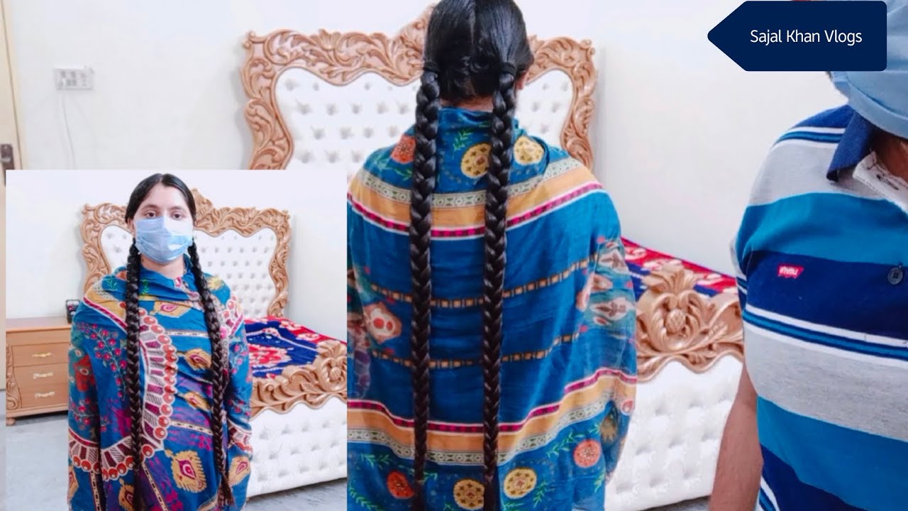 extreme long hair twin ponytail braid making by husband requested video #sajalkhanvlogs