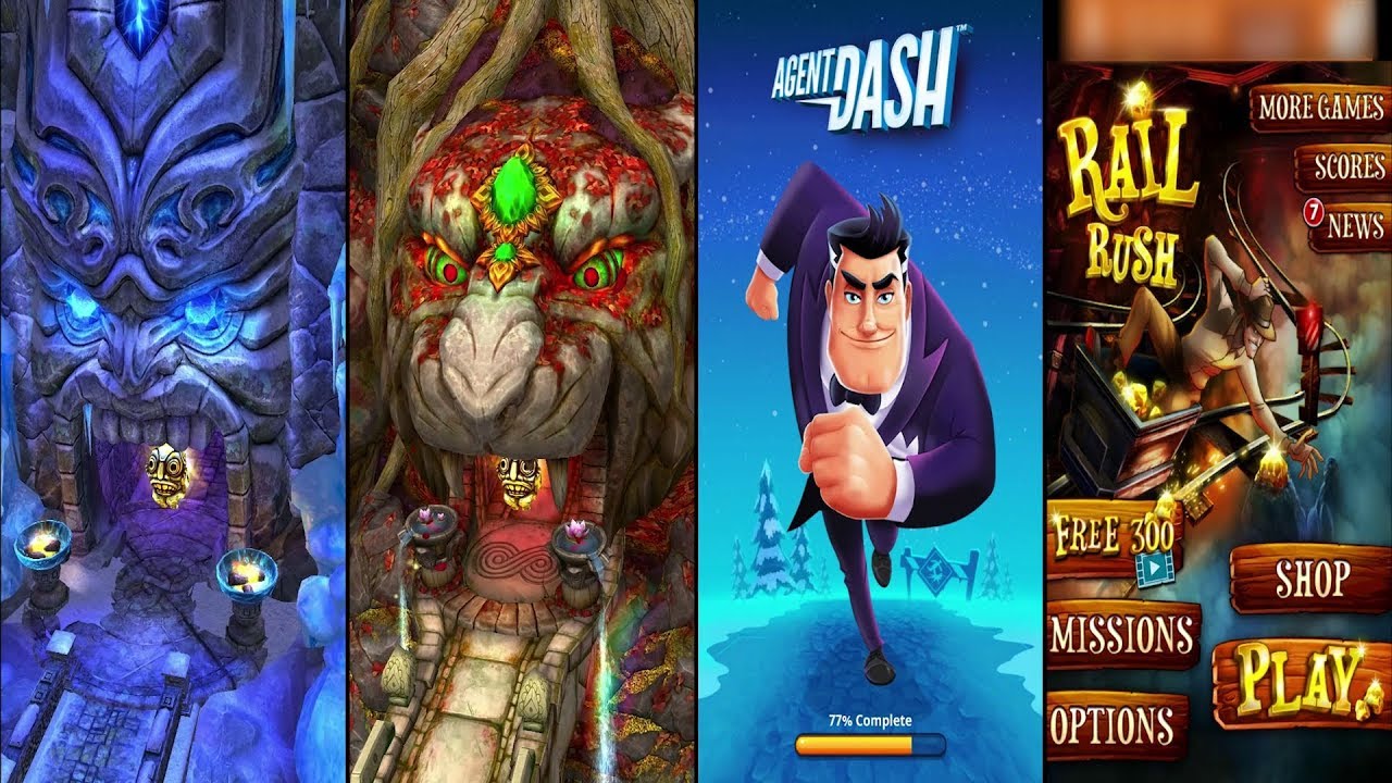 Temple Run 2 Frozen Shadows Vs Temple Run 2 Jungle Fall Vs Agent Dash Vs Rail Rush
