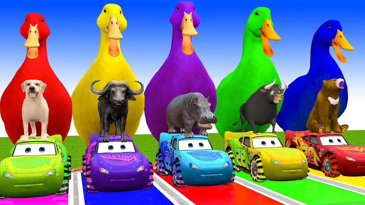 Long Slide Game With Cow Elephant Gorilla Hippopotamus Tiger - 3d Animal Game - Funny 3d Animals