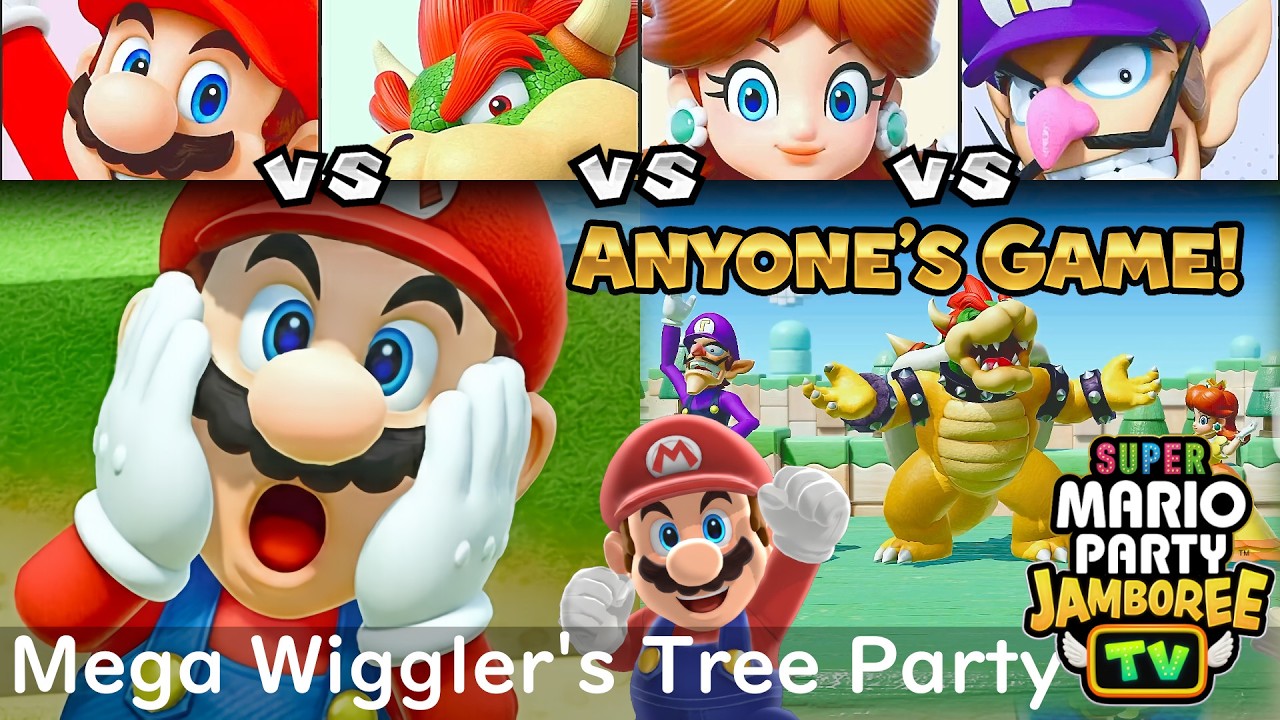Super Mario Party Jamboree TV Mario vs Bowser vs Daisy vs Waluigi in Mega Wiggler's Tree Party
