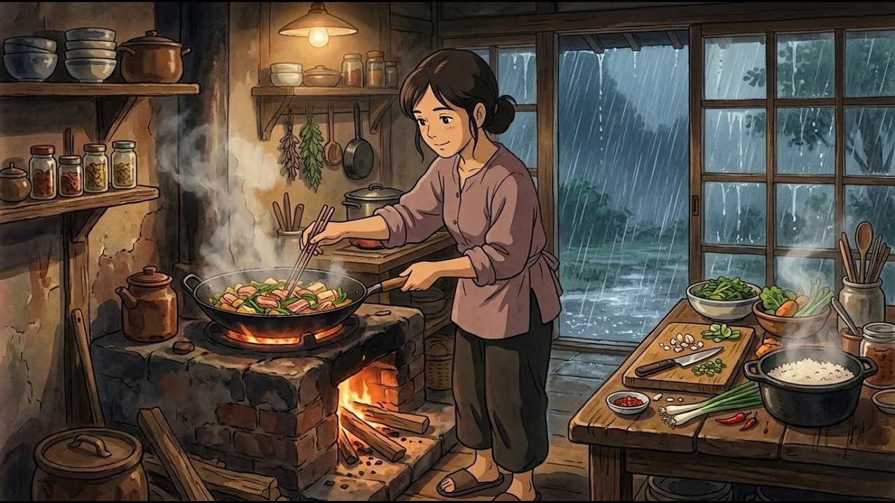 A Stormy Night in the Vietnamese Countryside 🌧️ Saving Corn & Cozy Family Dinner | Ghibli-Style ASMR
