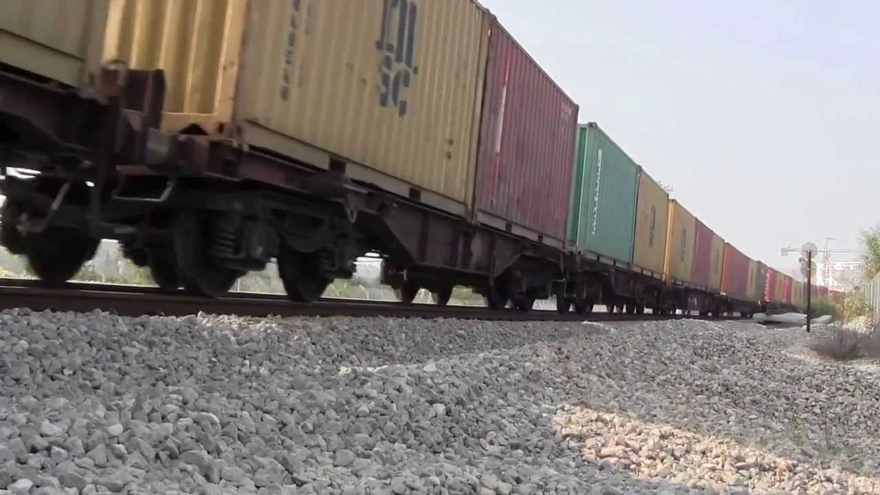 Freight train passing in Tel Aviv, Israel.